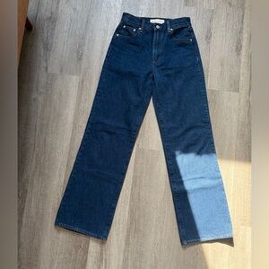 Denim Forum Farrah Hi-Rise Wide Jeans in Dark Blue Wash